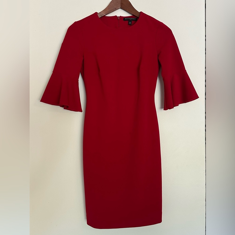 Banana Republic Vibrant Red Long Sleeve Dress